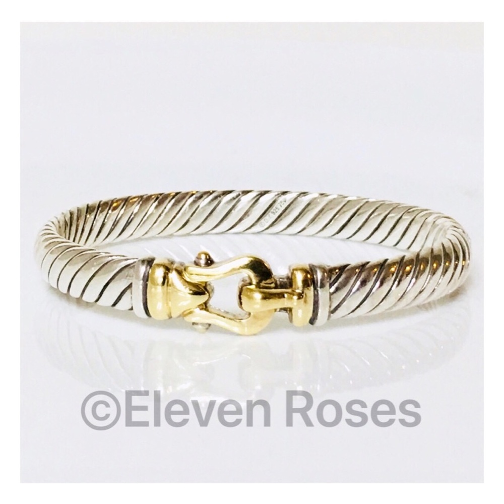 David Yurman 925 18k Cable Buckle Bangle Bracelet - Picture 1 of 8